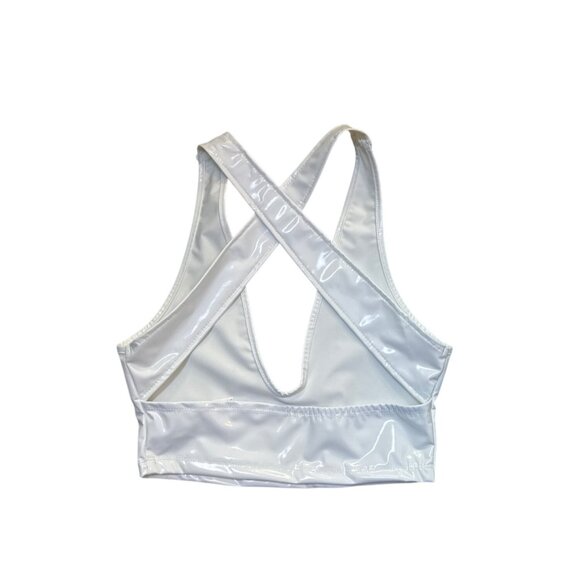 Shein White Patent Cross Back Crop Top S - Picture 2 of 3
